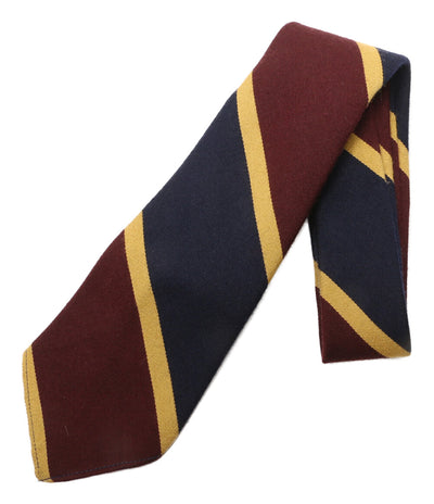 美品 POLO RALPH LAUREN ネクタイ 2 ストライプ バーガンディー×ネイビー×ゴールド メンズ ポロ・ラルフローレン