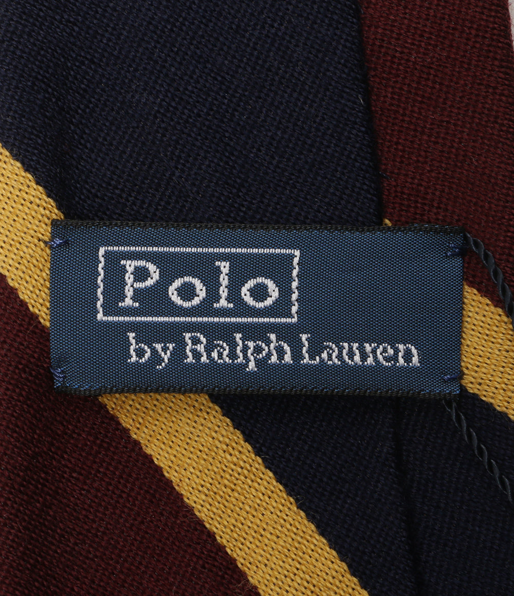 美品 POLO RALPH LAUREN ネクタイ 2 ストライプ バーガンディー×ネイビー×ゴールド メンズ ポロ・ラルフローレン