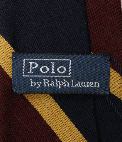 美品 POLO RALPH LAUREN ネクタイ 2 ストライプ バーガンディー×ネイビー×ゴールド メンズ ポロ・ラルフローレン