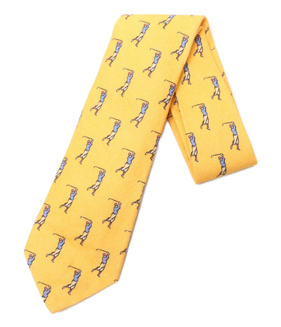 美品 POLO RALPH LAUREN ネクタイ ゴルファー柄 イエロー リネン イタリア製 メンズ ポロ・ラルフローレン