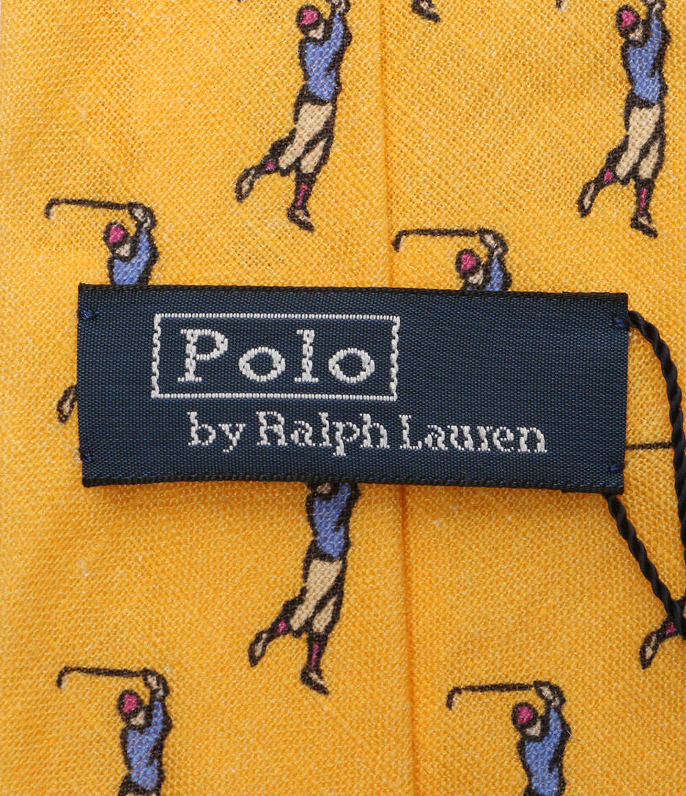 美品 POLO RALPH LAUREN ネクタイ ゴルファー柄 イエロー リネン イタリア製 メンズ ポロ・ラルフローレン