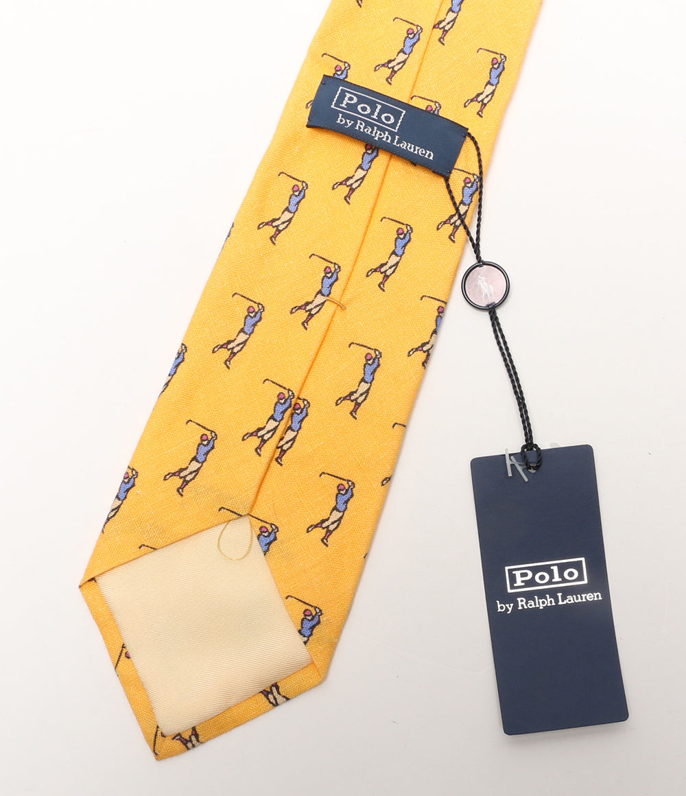 美品 POLO RALPH LAUREN ネクタイ ゴルファー柄 イエロー リネン イタリア製 メンズ ポロ・ラルフローレン