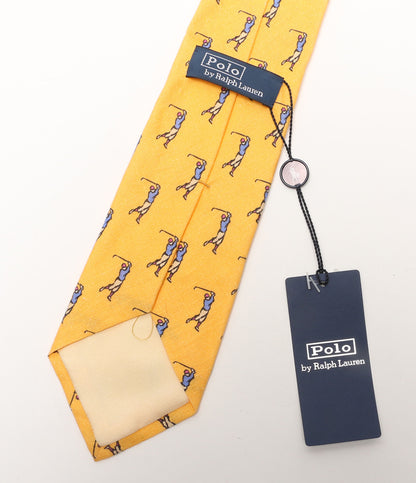 美品 POLO RALPH LAUREN ネクタイ ゴルファー柄 イエロー リネン イタリア製 メンズ ポロ・ラルフローレン