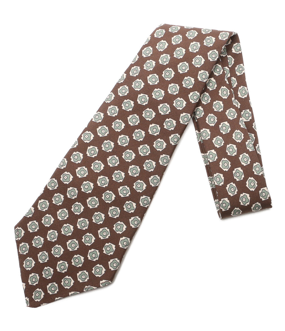 美品 POLO RALPH LAUREN ネクタイ ニート シルク ツイル 総柄 ブラウン×ライトグリーン メンズ ポロ・ラルフローレン