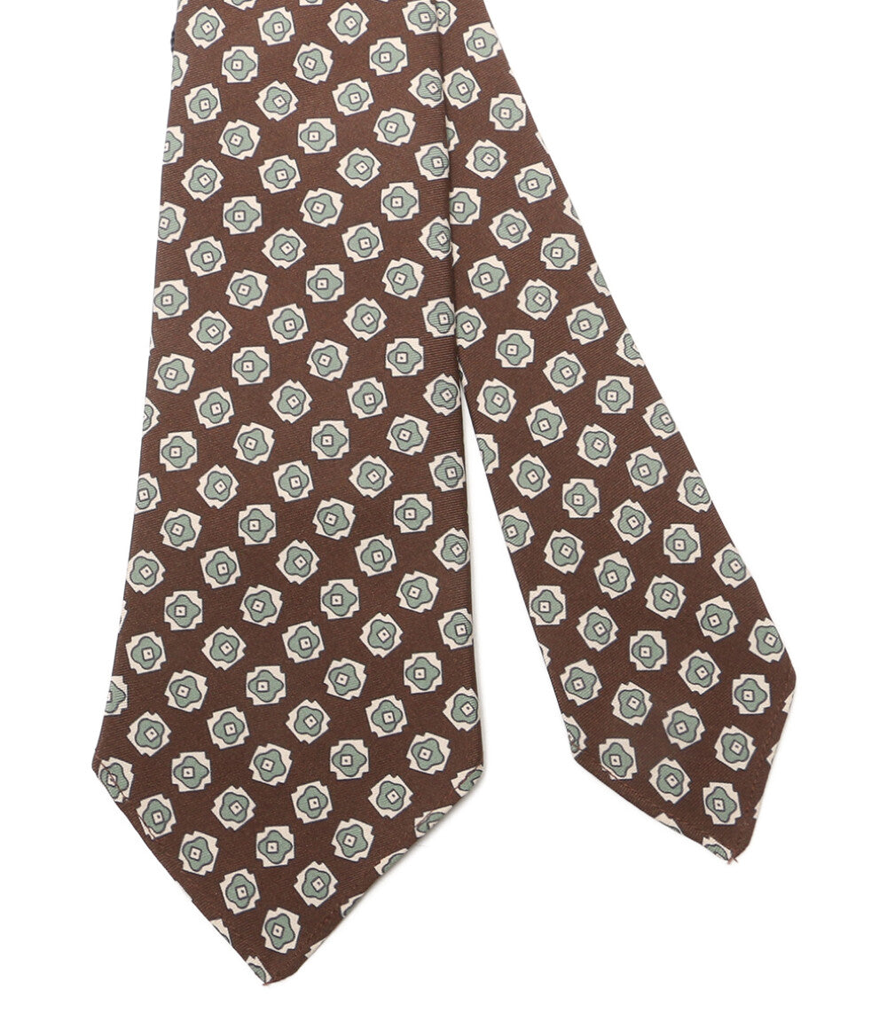 美品 POLO RALPH LAUREN ネクタイ ニート シルク ツイル 総柄 ブラウン×ライトグリーン メンズ ポロ・ラルフローレン