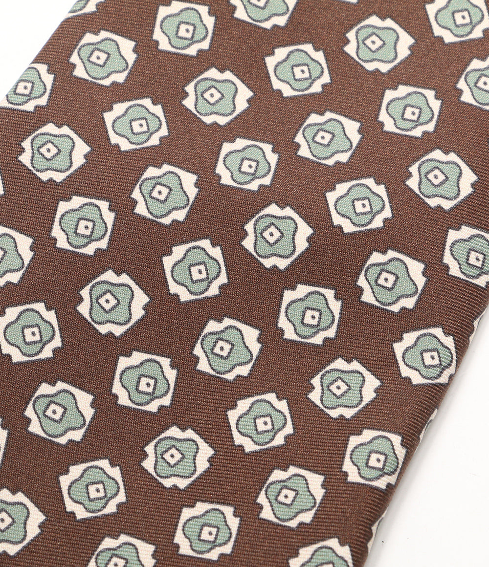 美品 POLO RALPH LAUREN ネクタイ ニート シルク ツイル 総柄 ブラウン×ライトグリーン メンズ ポロ・ラルフローレン