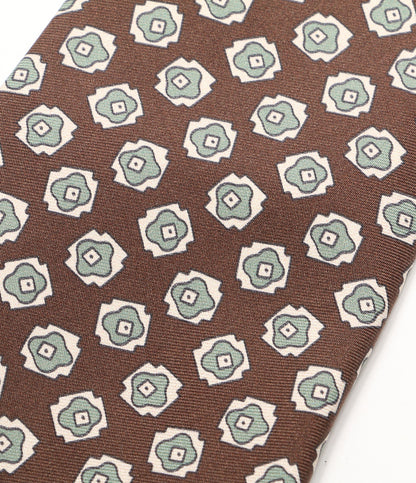 美品 POLO RALPH LAUREN ネクタイ ニート シルク ツイル 総柄 ブラウン×ライトグリーン メンズ ポロ・ラルフローレン