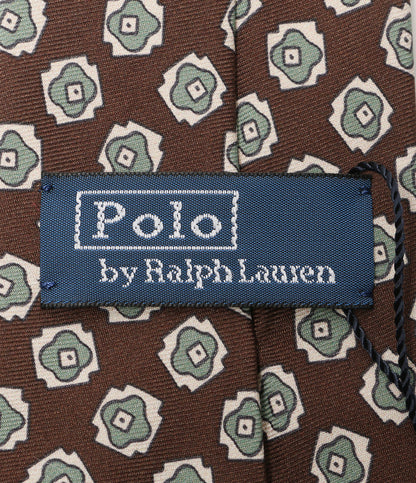 美品 POLO RALPH LAUREN ネクタイ ニート シルク ツイル 総柄 ブラウン×ライトグリーン メンズ ポロ・ラルフローレン