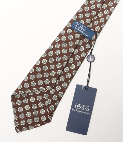 美品 POLO RALPH LAUREN ネクタイ ニート シルク ツイル 総柄 ブラウン×ライトグリーン メンズ ポロ・ラルフローレン