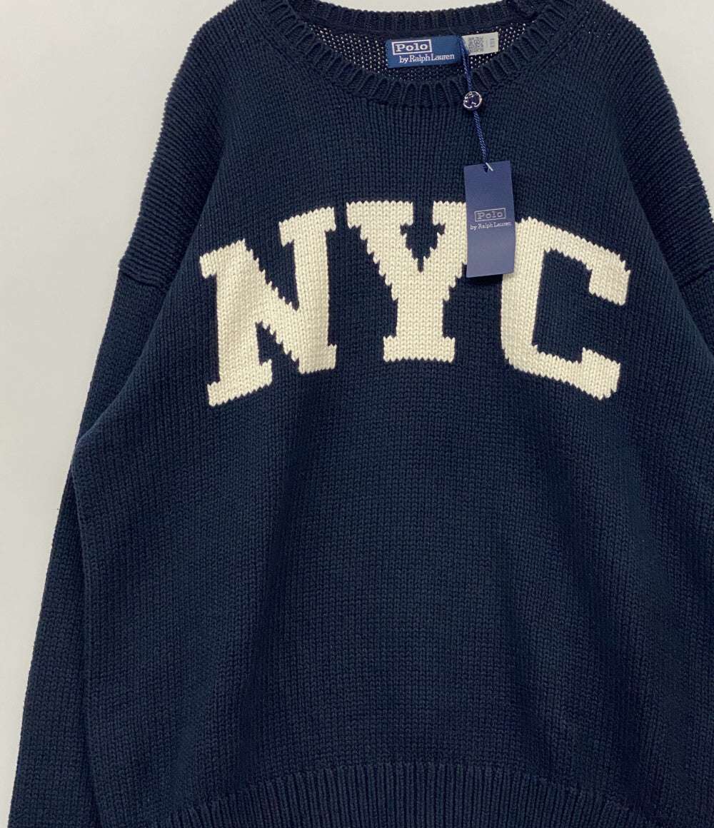 美品 POLO RALPH LAUREN NYC ロゴニット ネイビー メンズ SIZE L ポロ・ラルフローレン