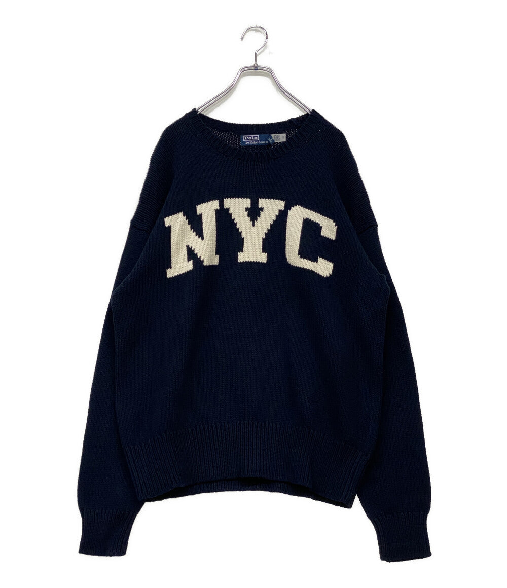 美品 POLO RALPH LAUREN NYC ロゴニット ネイビー メンズ SIZE L ポロ・ラルフローレン