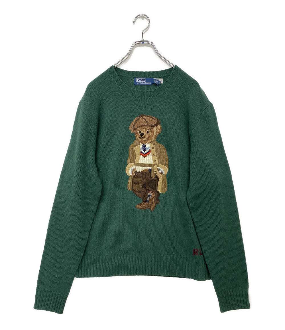 美品 POLO RALPH LAUREN ニット Poloベアセーター グリーン ウール メンズ SIZE M ポロ・ラルフローレン