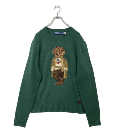 美品 POLO RALPH LAUREN ニット Poloベアセーター グリーン ウール メンズ SIZE M ポロ・ラルフローレン
