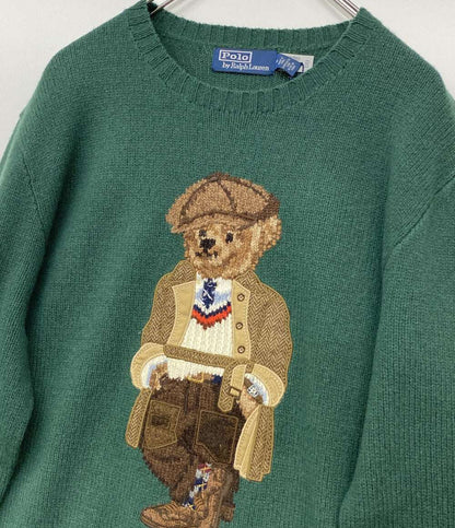 美品 POLO RALPH LAUREN ニット Poloベアセーター グリーン ウール メンズ SIZE M ポロ・ラルフローレン