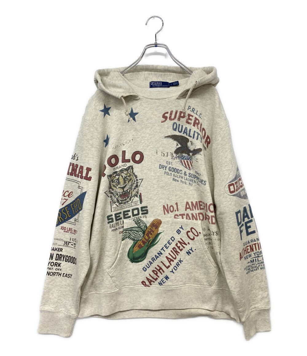 美品 POLO RALPH LAUREN 後付パーカー コットン 染み込みプリント メンズ SIZE L ポロ・ラルフローレン