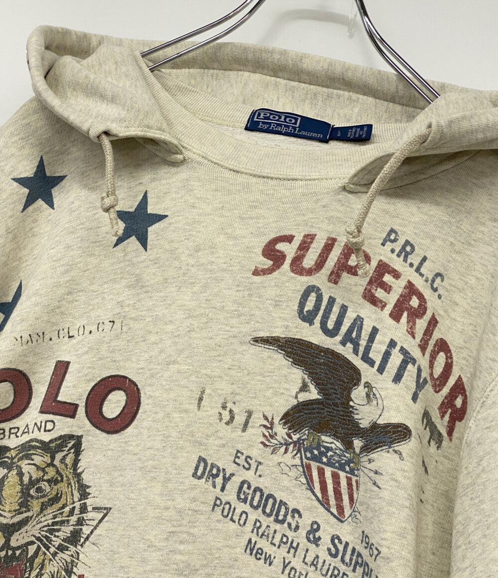 美品 POLO RALPH LAUREN 後付パーカー コットン 染み込みプリント メンズ SIZE L ポロ・ラルフローレン