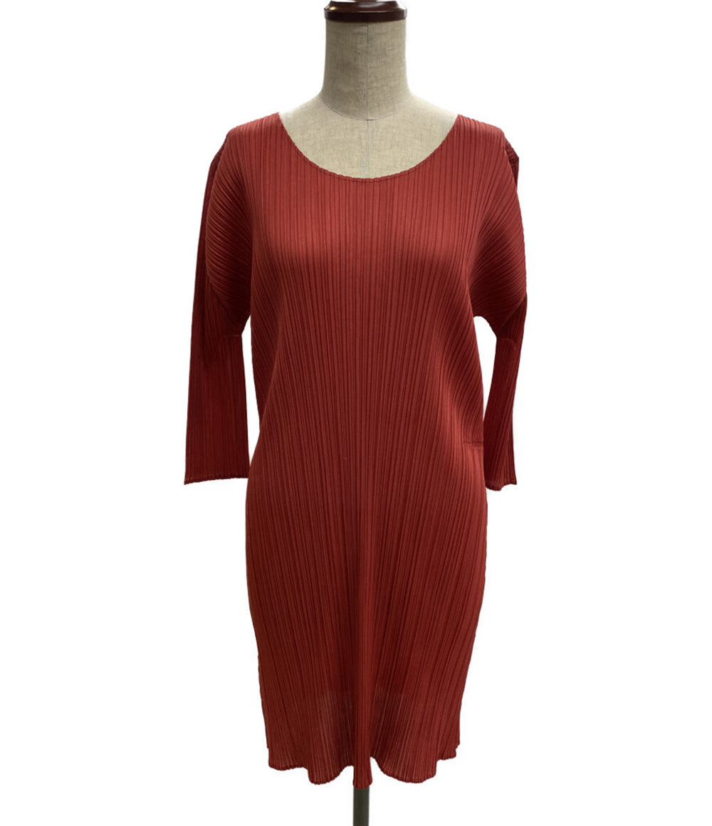 美品 PLEATS PLEASE 長袖ワンピース プリーツロングチュニック PP43-JT184 レディース SIZE 3 プリーツプリーズ