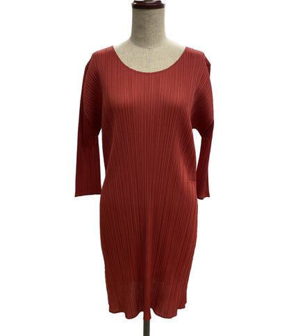 美品 PLEATS PLEASE 長袖ワンピース プリーツロングチュニック PP43-JT184 レディース SIZE 3 プリーツプリーズ