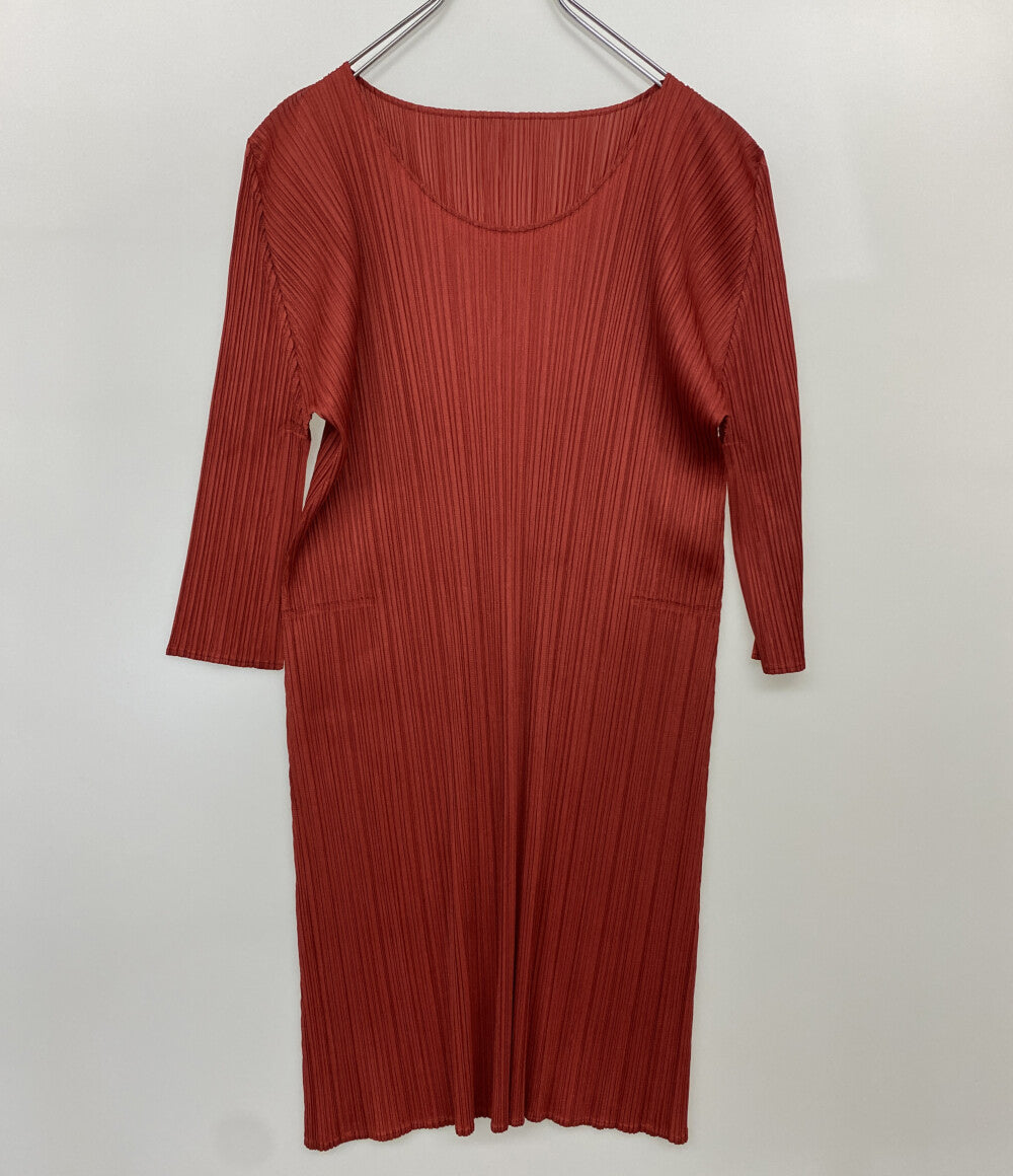 美品 PLEATS PLEASE 長袖ワンピース プリーツロングチュニック PP43-JT184 レディース SIZE 3 プリーツプリーズ
