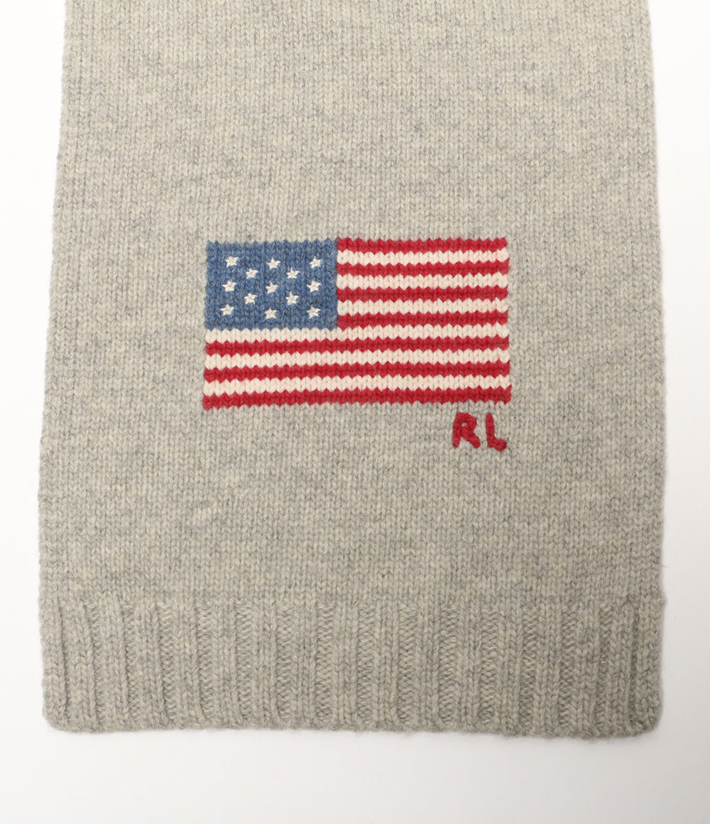 美品 POLO RALPH LAUREN マフラー 星条旗 アメフラ グレー RL メンズ ポロ・ラルフローレン