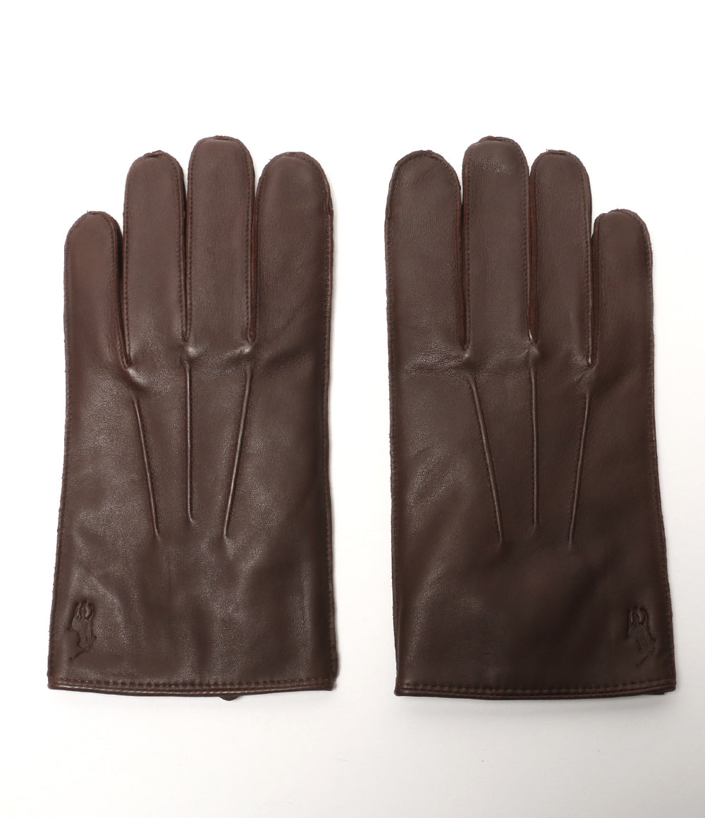 美品 POLO RALPH LAUREN 手袋 ラインド シープスキン タッチグローブ ブラウン メンズ SIZE M ポロ・ラルフローレン