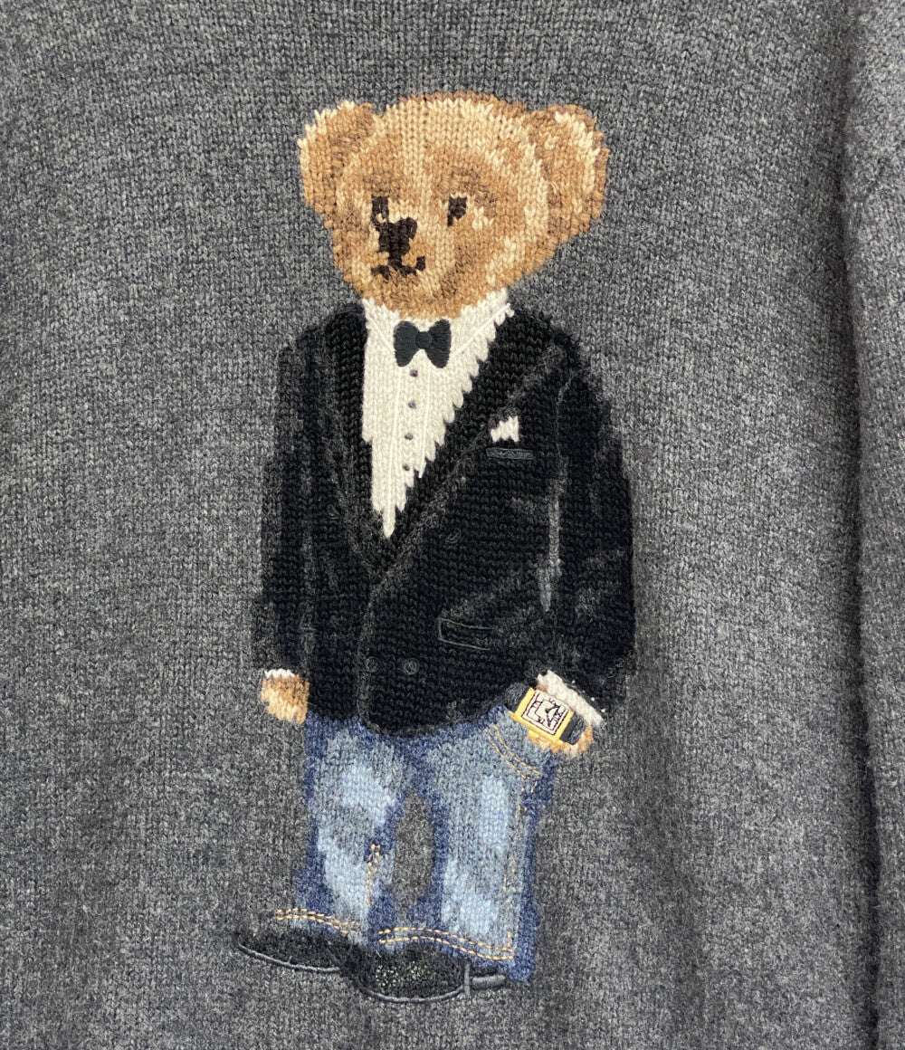 美品 POLO RALPH LAUREN ニット POLO BEAR TURTLENECK カシミア混 GRY 時計 メンズ SIZE L ポロ・ラルフローレン