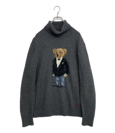 美品 POLO RALPH LAUREN ニット POLO BEAR TURTLENECK カシミア混 GRY 時計 メンズ SIZE L ポロ・ラルフローレン