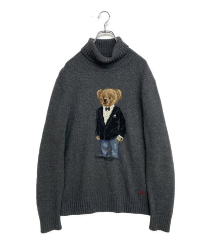 美品 POLO RALPH LAUREN ニット POLO BEAR TURTLENECK カシミア混 GRY 時計 メンズ SIZE L ポロ・ラルフローレン