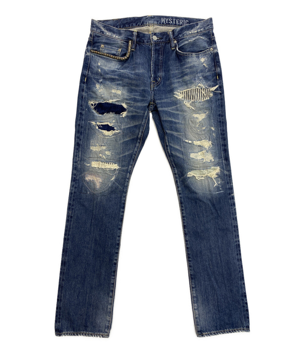 HYSTERIC GLAMOUR デニムスリムストレートパンツ 0241AP10 RSM加工 メンズ SIZE 34 ヒステリックグラマー