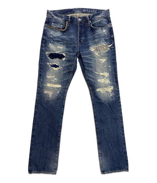 HYSTERIC GLAMOUR デニムスリムストレートパンツ 0241AP10 RSM加工 メンズ SIZE 34 ヒステリックグラマー