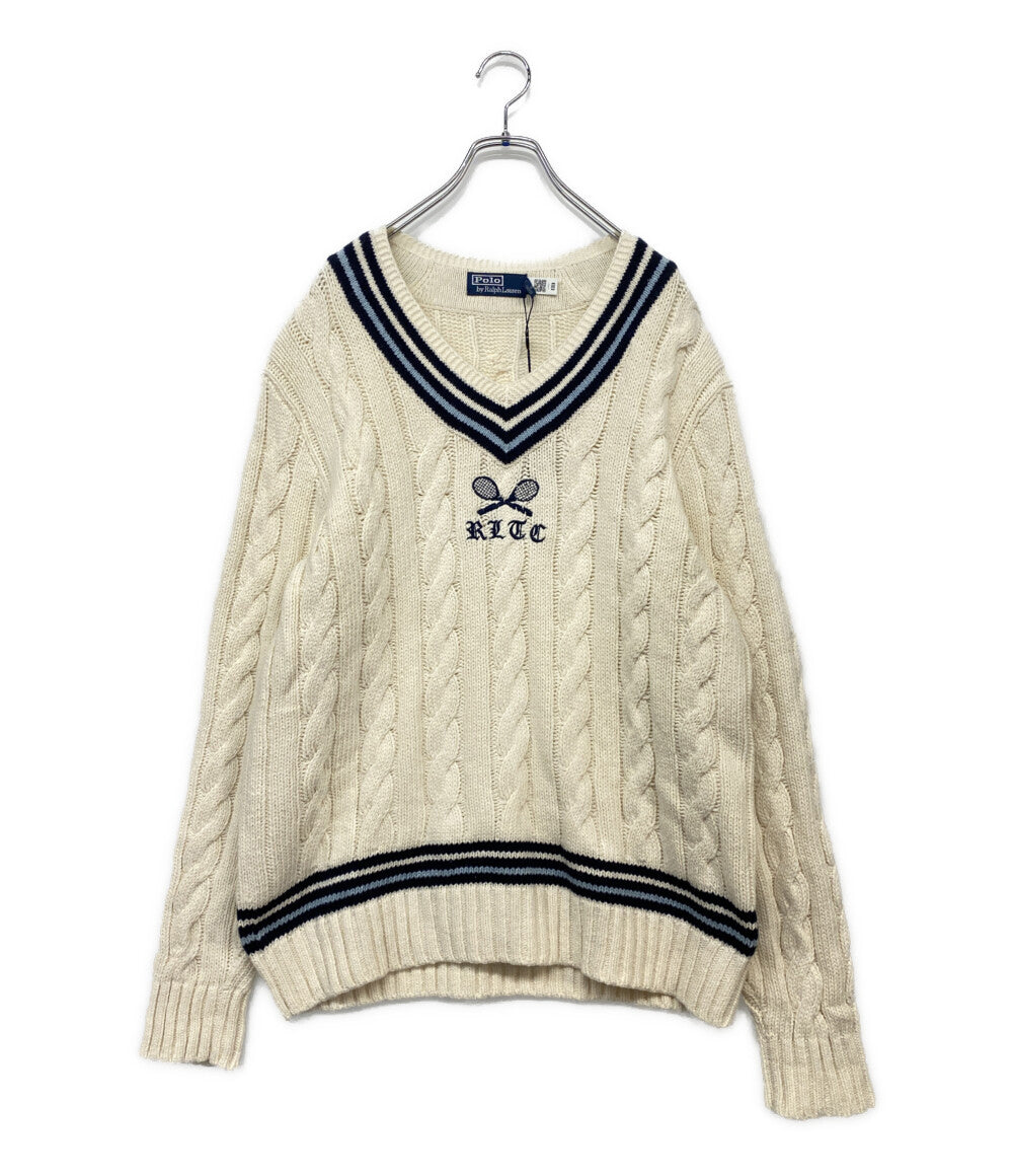 美品 POLO RALPH LAUREN ニット LOGO CRICKET SWEATER NAT コットンカシミア メンズ SIZE L ポロ・ラルフローレン