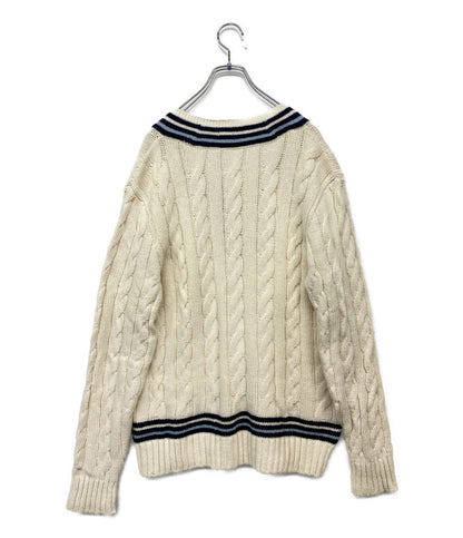 美品 POLO RALPH LAUREN ニット LOGO CRICKET SWEATER NAT コットンカシミア メンズ SIZE L ポロ・ラルフローレン