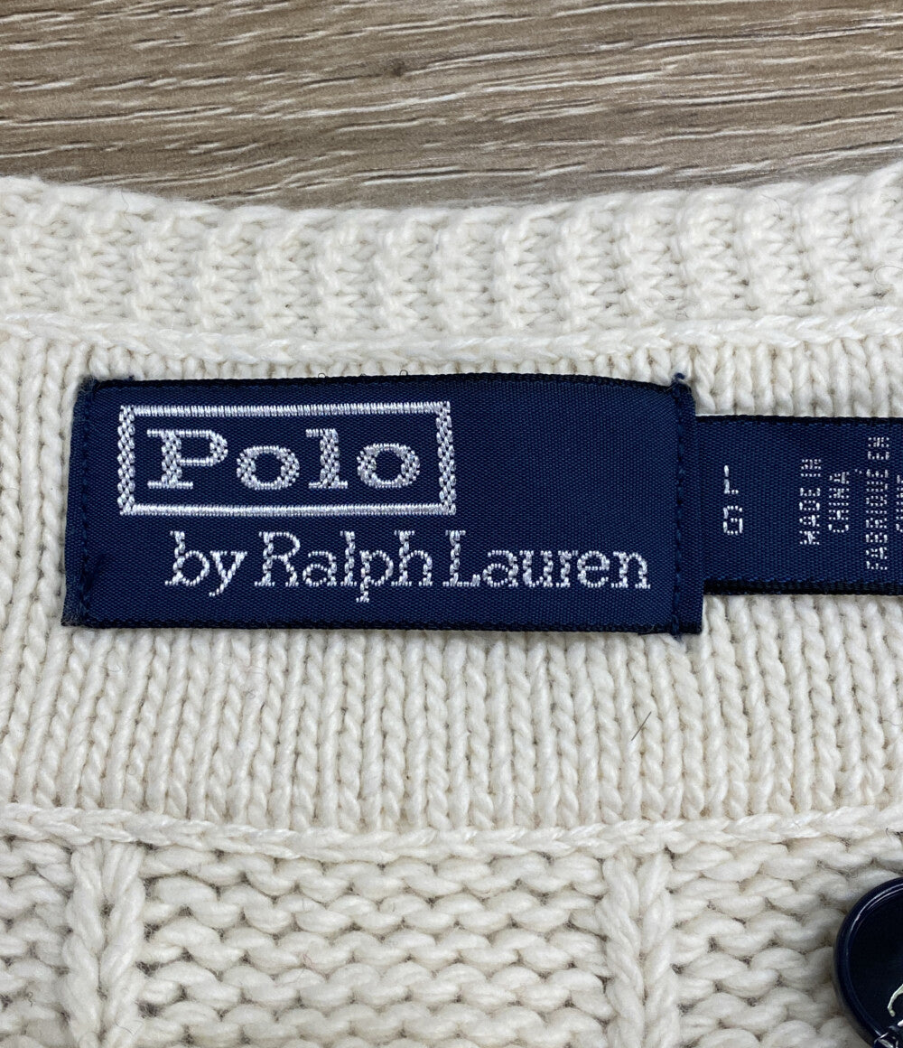 美品 POLO RALPH LAUREN ニット LOGO CRICKET SWEATER NAT コットンカシミア メンズ SIZE L ポロ・ラルフローレン