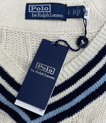 美品 POLO RALPH LAUREN ニット LOGO CRICKET SWEATER NAT コットンカシミア メンズ SIZE L ポロ・ラルフローレン