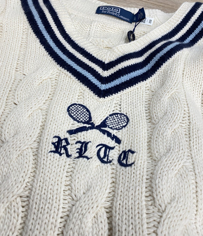 美品 POLO RALPH LAUREN ニット LOGO CRICKET SWEATER NAT コットンカシミア メンズ SIZE L ポロ・ラルフローレン