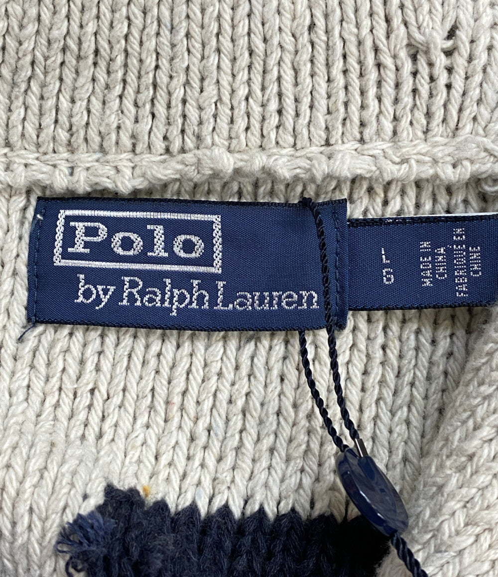 美品 POLO RALPH LAUREN カーディガン COTTON BLEND GRAPHIC CARDIGAN NAT メンズ SIZE L ポロ・ラルフローレン