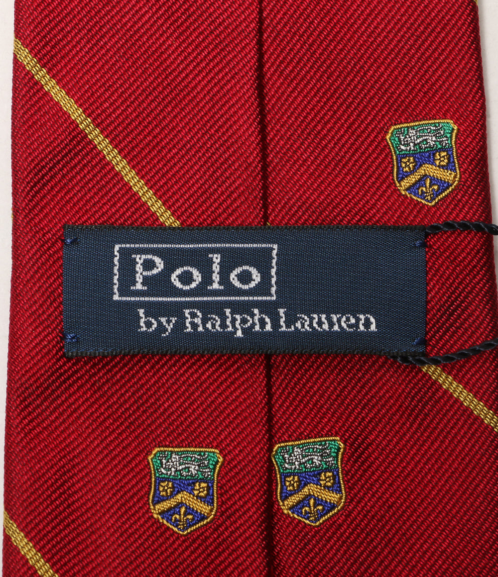 美品 POLO RALPH LAUREN ネクタイ ストライプド シルク レップ クラブ レッド メンズ ポロ・ラルフローレン
