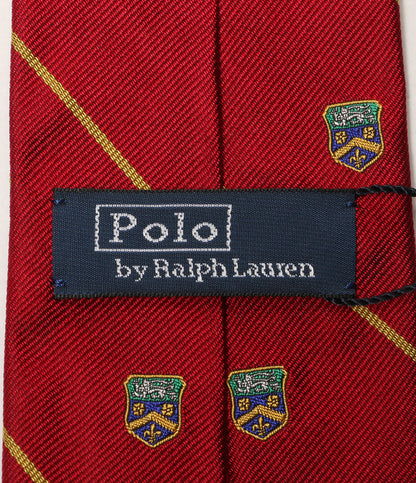 美品 POLO RALPH LAUREN ネクタイ ストライプド シルク レップ クラブ レッド メンズ ポロ・ラルフローレン