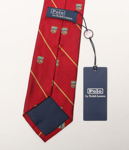 美品 POLO RALPH LAUREN ネクタイ ストライプド シルク レップ クラブ レッド メンズ ポロ・ラルフローレン
