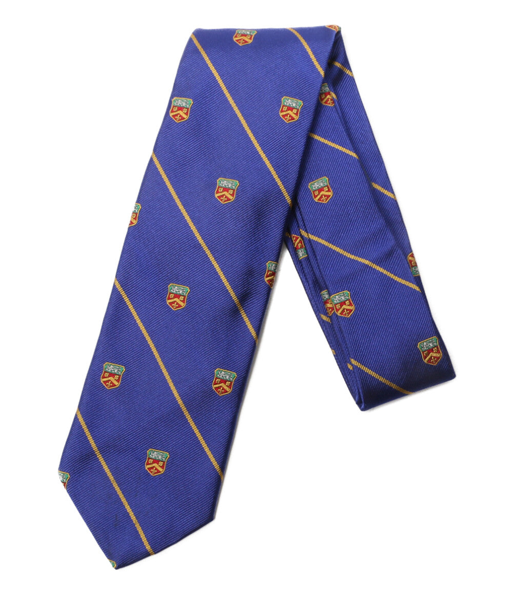 美品 POLO RALPH LAUREN ネクタイ ストライプド シルク レップ クラブ ブルー メンズ ポロ・ラルフローレン