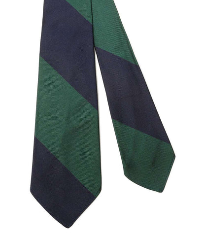 美品 POLO RALPH LAUREN ネクタイ ストライプド シルク ネイビー×グリーン メンズ ポロ・ラルフローレン