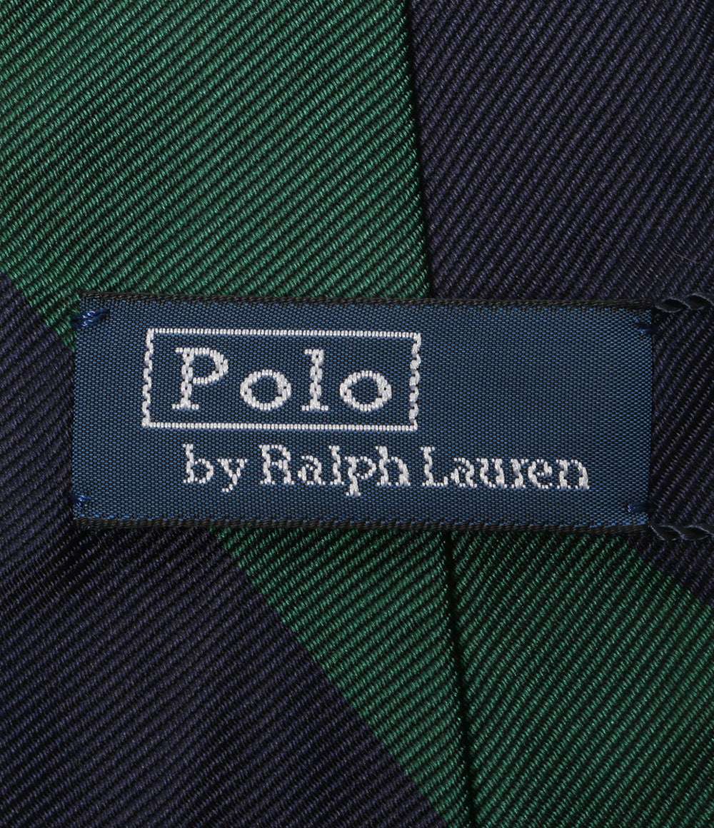 美品 POLO RALPH LAUREN ネクタイ ストライプド シルク ネイビー×グリーン メンズ ポロ・ラルフローレン