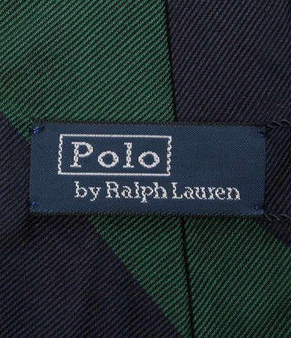 美品 POLO RALPH LAUREN ネクタイ ストライプド シルク ネイビー×グリーン メンズ ポロ・ラルフローレン