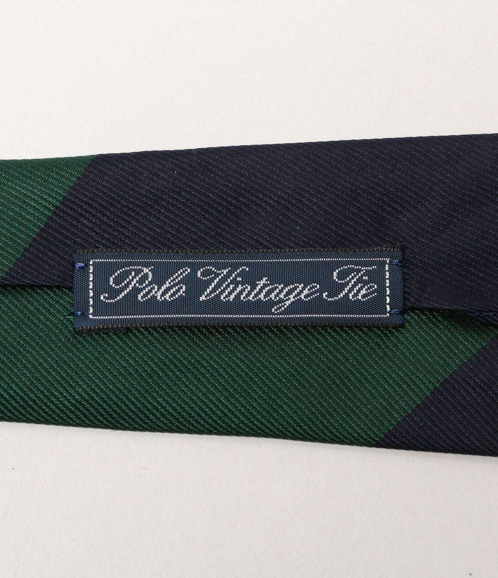美品 POLO RALPH LAUREN ネクタイ ストライプド シルク ネイビー×グリーン メンズ ポロ・ラルフローレン