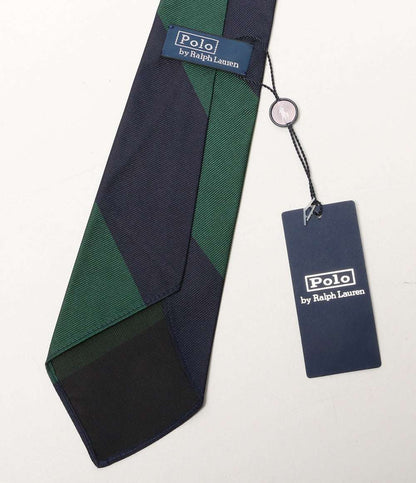 美品 POLO RALPH LAUREN ネクタイ ストライプド シルク ネイビー×グリーン メンズ ポロ・ラルフローレン