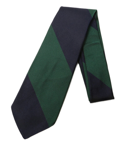 美品 POLO RALPH LAUREN ネクタイ ストライプド シルク ネイビー×グリーン メンズ ポロ・ラルフローレン