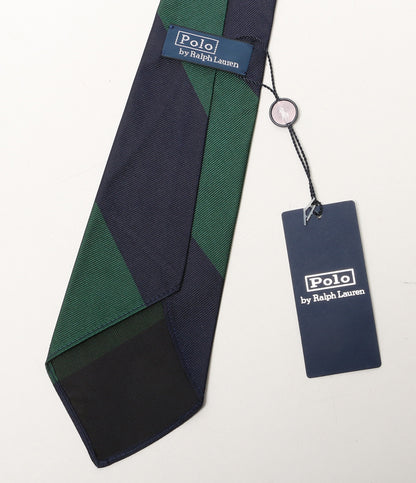 美品 POLO RALPH LAUREN ネクタイ ストライプド シルク ネイビー×グリーン メンズ ポロ・ラルフローレン