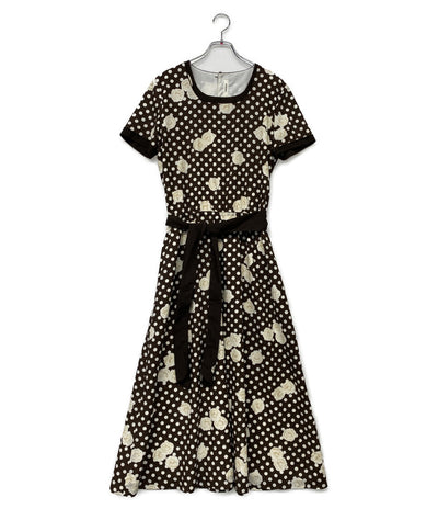 INGEBORG 半袖ワンピース ブラウン ドット柄 花柄 レディース SIZE M インゲボルグ