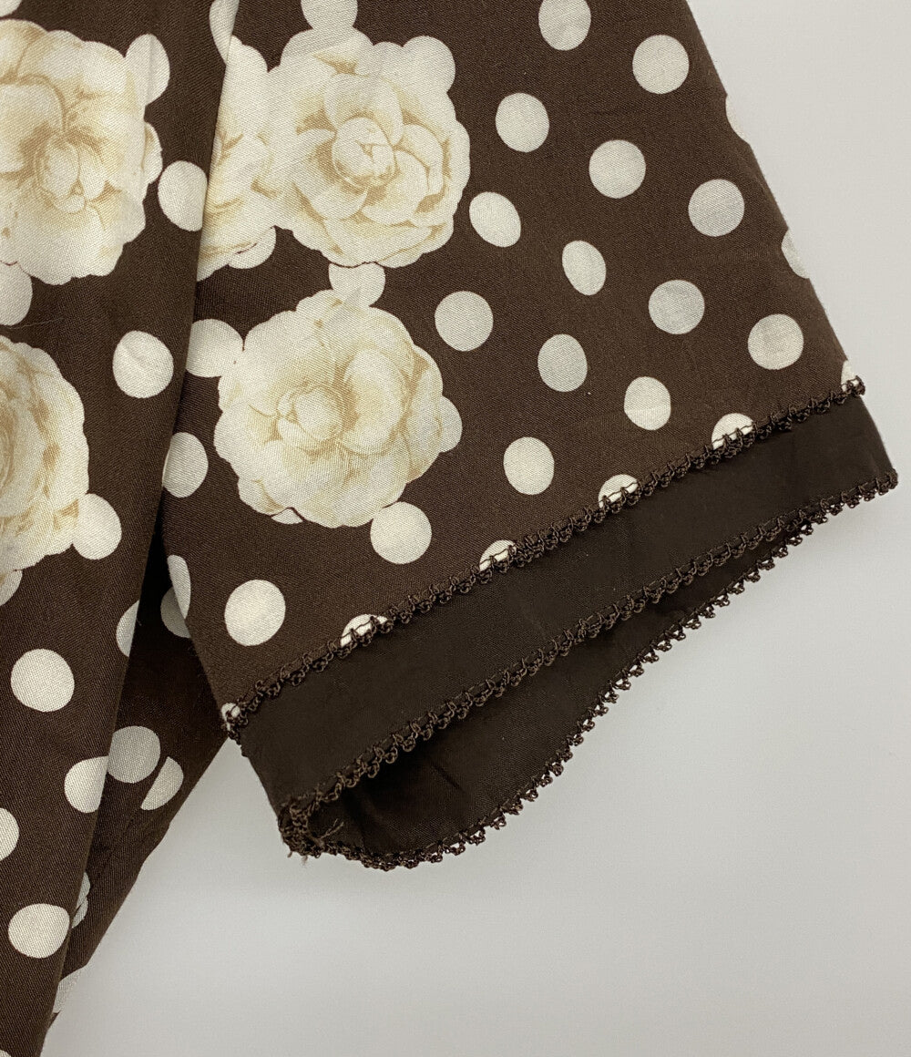 INGEBORG 半袖ワンピース ブラウン ドット柄 花柄 レディース SIZE M インゲボルグ