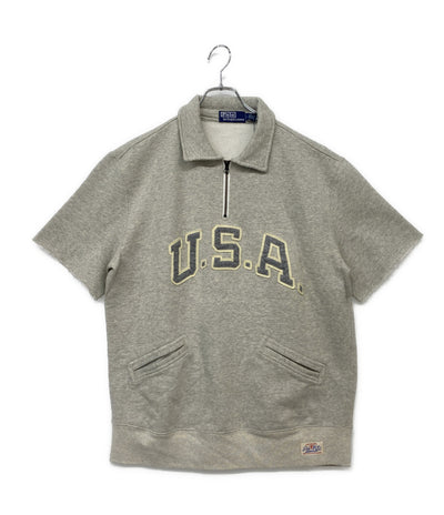 美品 POLO RALPH LAUREN 半袖スウェット USA FLEECE SHORT SLEEVE SWEAT GRAY メンズ SIZE L ポロ・ラルフローレン